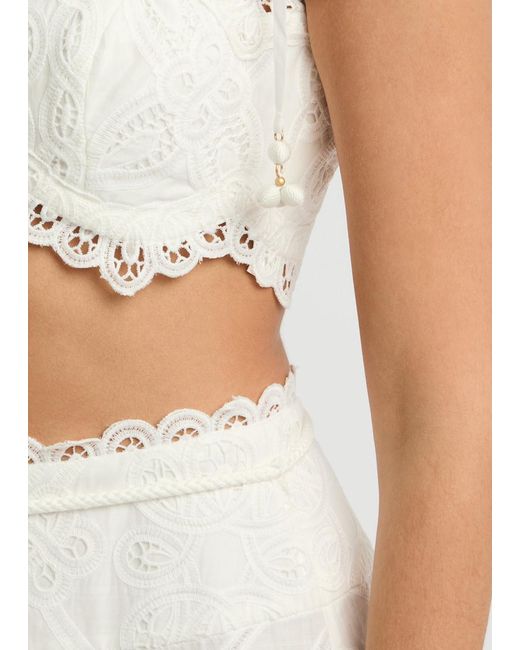 Zimmermann White Ottie Broderie Anglaise Cropped Cotton Top