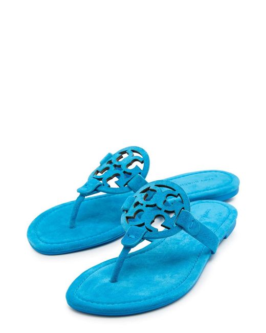 Tory Burch Blue Miller Logo Suede Thong Sandals