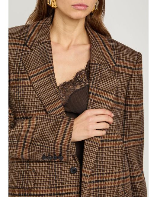 Saint Laurent Brown Houndstooth Wool Blazer