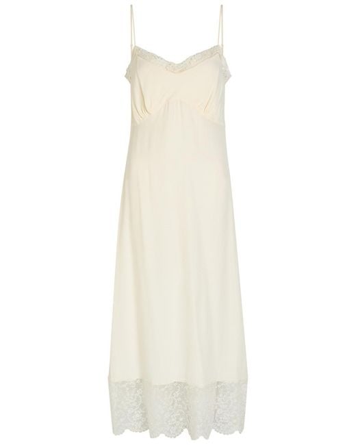 Simone Rocha White Lace-Trimmed Crepe De Chine Midi Dress