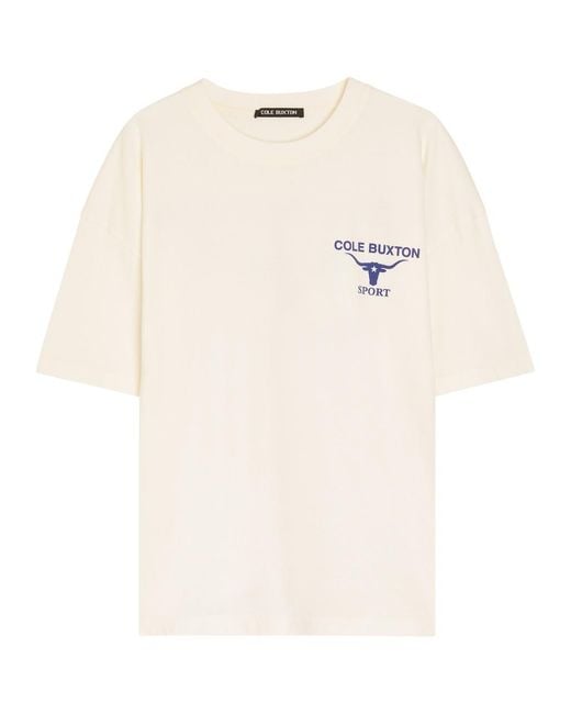 Cole Buxton Natural Longhorn Printed Cotton T-Shirt for men