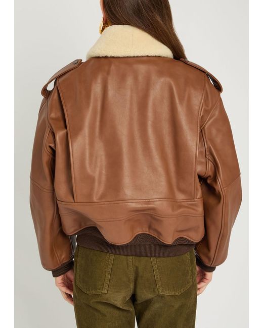 Saint Laurent Brown Detachable-Collar Shearling And Leather Jacket