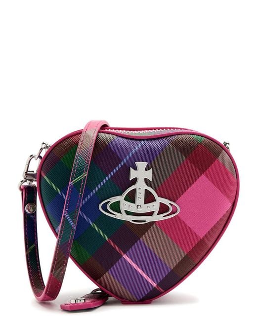 Vivienne Westwood Pink Louise Heart Tartan Leather Cross-Body Bag
