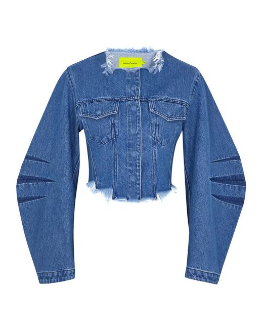 Marques'Almeida Blue Frayed Cropped Denim Jacket