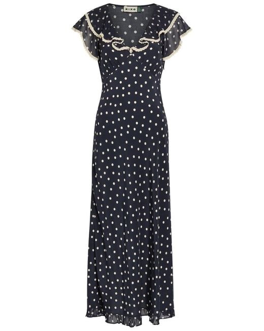 Rixo Blue Bethea Polka Dot Crepe De Chine Midi Dress