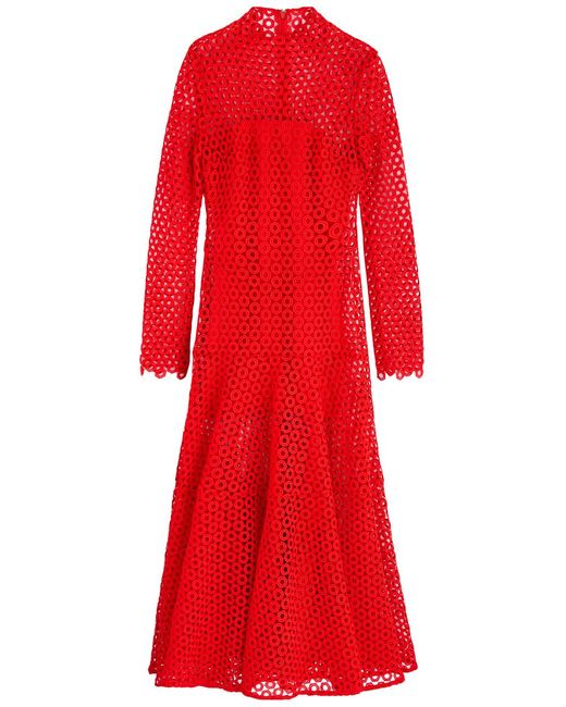 David Koma Red Macramé Midi Dress