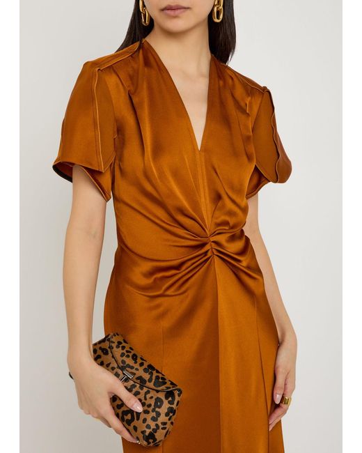 Victoria Beckham Orange Eve Gathered Satin Midi Dress