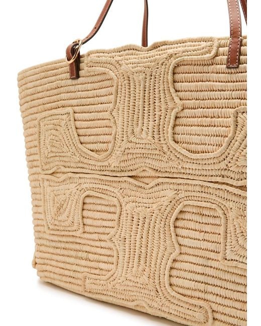 Tory Burch Natural Ella Large Logo-Embroidered Raffia Tote Bag