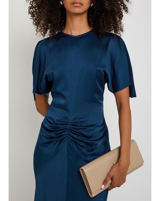 Victoria Beckham Blue Isabella Gathered Satin-Crepe Gown