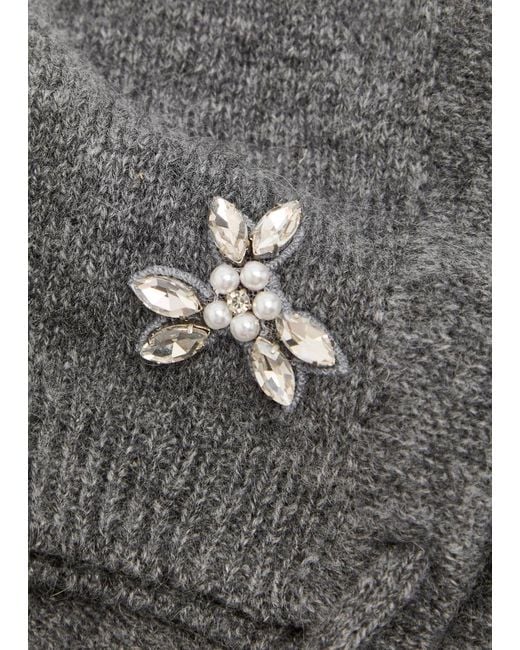 Simone Rocha Black Floral Crystal-Embellished Cashmere Bonnet
