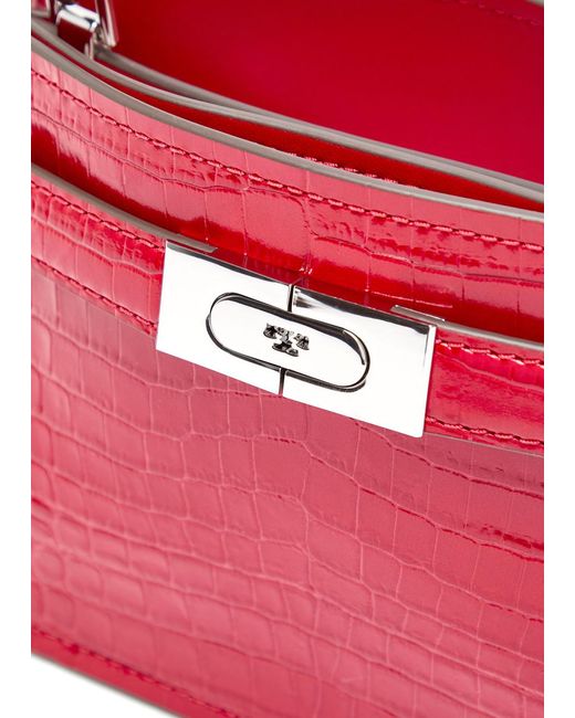 Tory Burch Red Lee Radziwill Mini Crocodile-Effect Leather Top Handle Bag