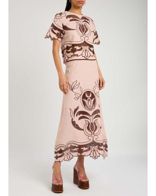 Lug Von Siga Pink Dakota Embroidered Linen Top