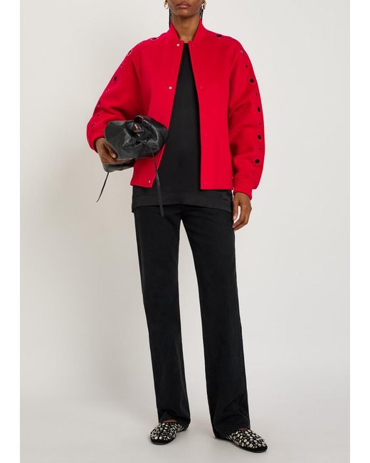 MAX&Co. Red Eyelet-Embellished Wool Bomber Jacket