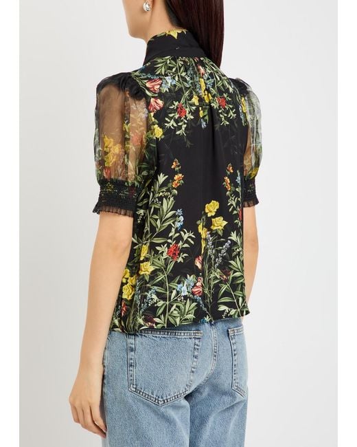 Alice + Olivia Black Brentley Floral-Print Woven Blouse