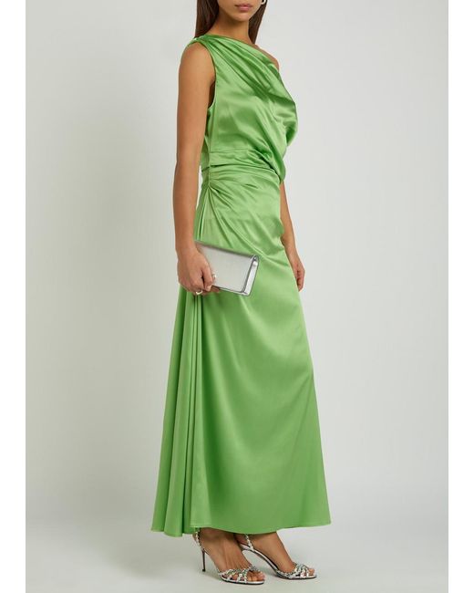 Staud Green Phare Draped Stretch-Silk Maxi Dress