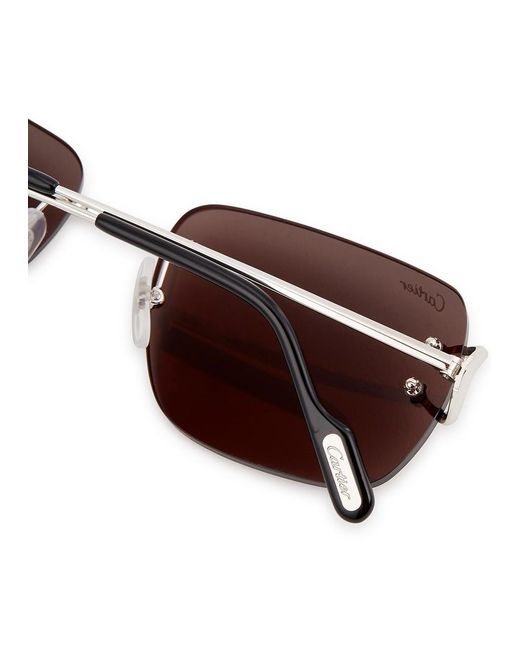 Cartier Brown Signature C De Rimless Rectangle-Frame Sunglasses for men