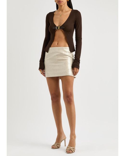 16Arlington Natural Quattro Sequin-Embellished Woven Mini Skirt