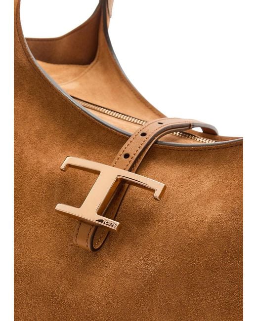 Tod's Brown T-Plaque Suede Tote