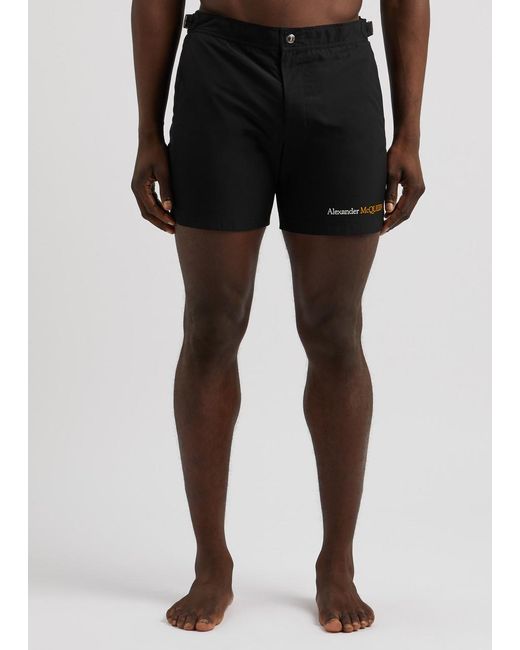 Alexander McQueen Black Logo-Embroidered Shell Swim Shorts for men