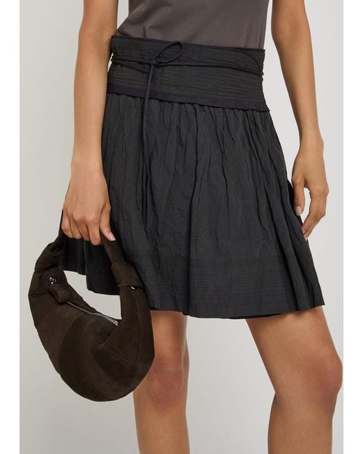 Lemaire Black Crinkled Cotton-Blend Mini Wrap Skirt