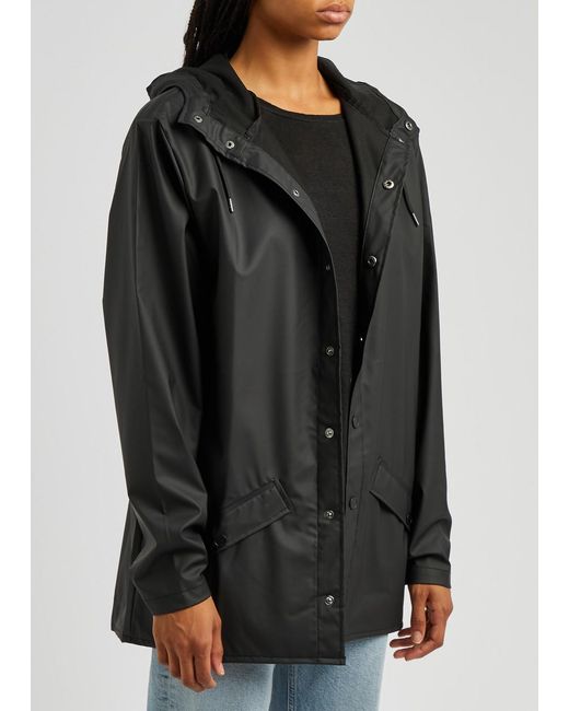 Rains Black Hooded Rubberised Jacket