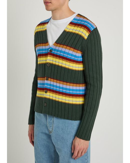 Dries Van Noten Multicolor Modify Striped Cotton And Wool-Blend Cardigan for men