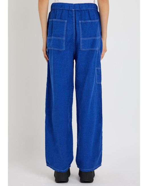 Rag & Bone Blue Atlas Panelled Relaxed Straight-Leg Linen Trousers