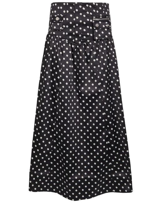 Ganni Black Polka Dot Satin Maxi Skirt