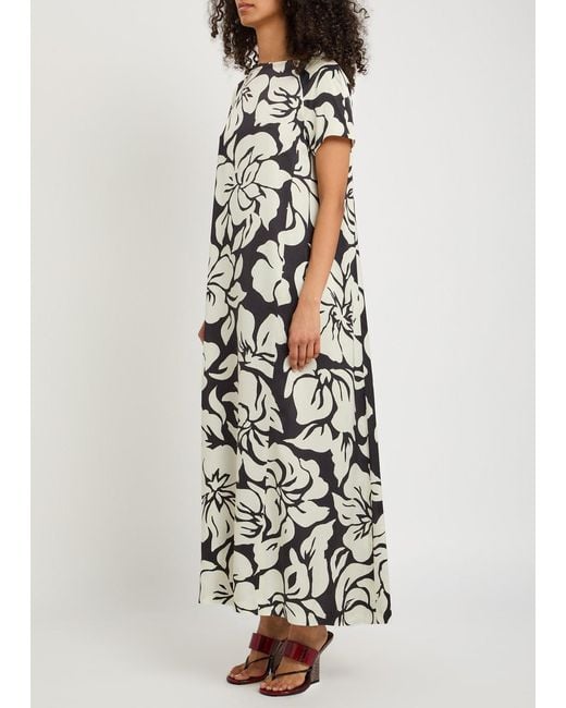 Dries Van Noten Black Davita Floral-Print Satin Midi Dress