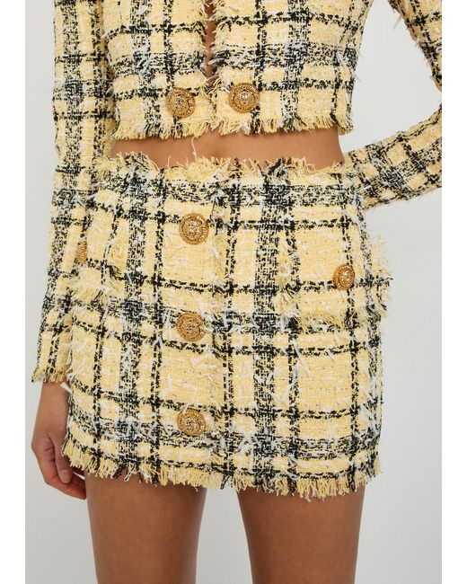 Balmain Metallic Checked Tweed Mini Skirt