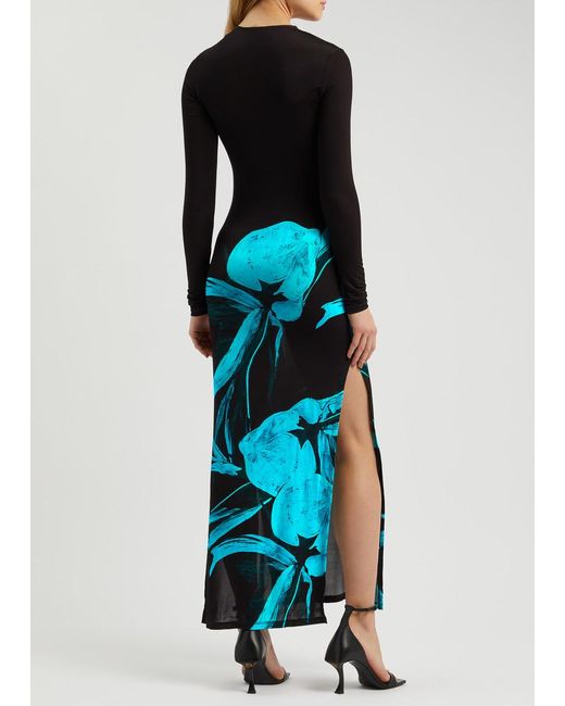 Louisa Ballou Blue Helios Printed Stretch-Jersey Maxi Dress