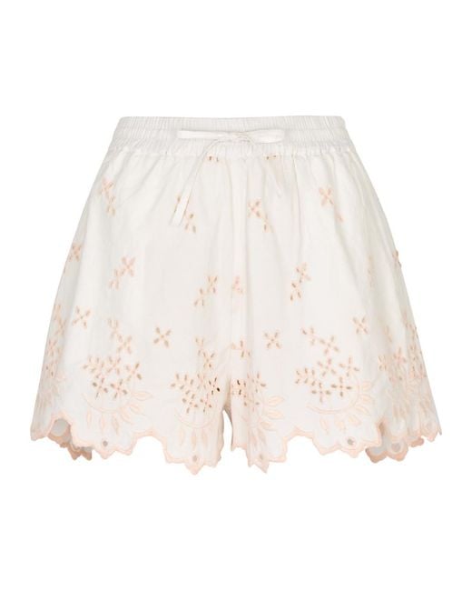 Damson Madder Natural Lana Broderie Anglaise Cotton Shorts