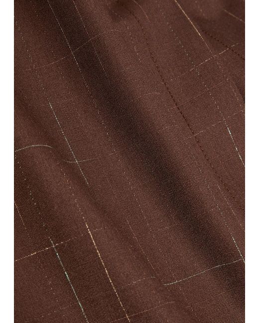 Tory Burch Brown Subtle-Check Wool-Blend Midi Skirt