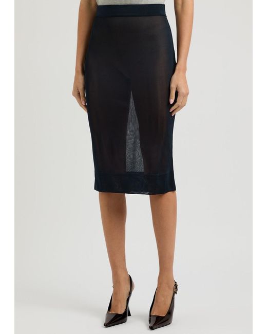 Saint Laurent Black Semi-Sheer Knitted Midi Skirt