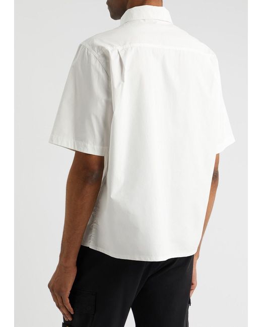 Stone Island White Marina Logo-Print Cotton-Poplin Shirt for men