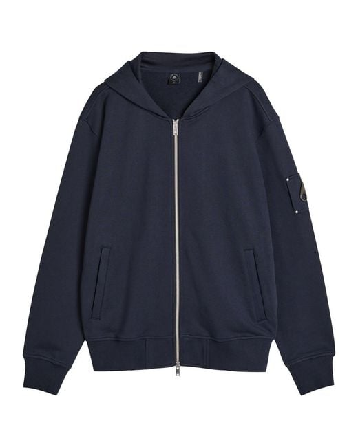 Moose Knuckles Blue Hartsfield Zip-Up Cotton Hooded Sweatshirt for men