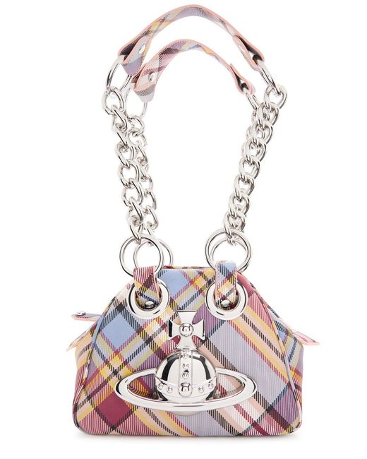 Vivienne Westwood Archive Orb Checked Nubuck Shoulder Bag in White