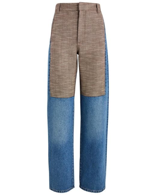 Stella McCartney Blue Herringbone Tweed-Panelled Straight-Leg Jeans