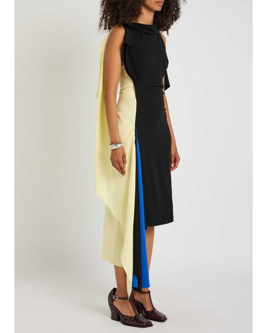 Loewe Blue Colour-Blocked Asymmetric Cady Midi Dress