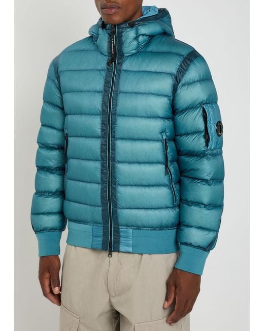 C P Company Blue D.D. Shell Hooded Quilted Jacket for men