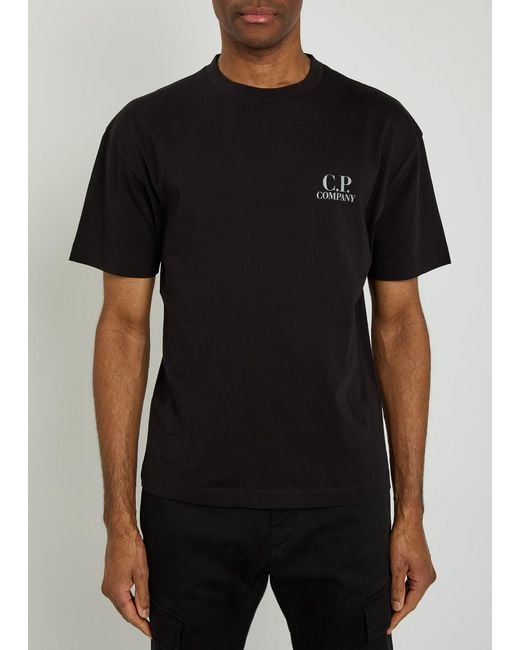 C P Company Black Logo Print Cotton T-Shirt for men