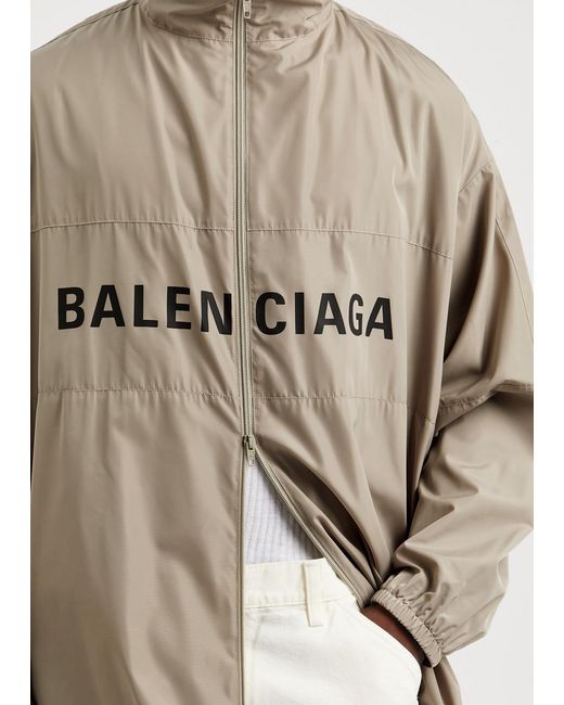 Balenciaga Gray Logo-Print Shell Jacket for men