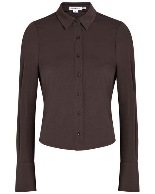 GOOD AMERICAN Brown Matte Stretch-Jersey Top