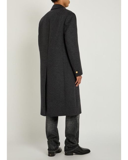 Versace Black Wool Double-Breasted Pea Coat for men