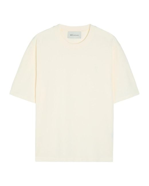 AMI White Logo-Embroidered Cotton T-Shirt for men