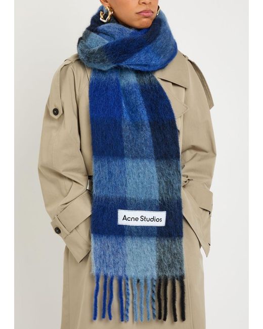 Acne Blue Vally Checked Wool-Blend Scarf