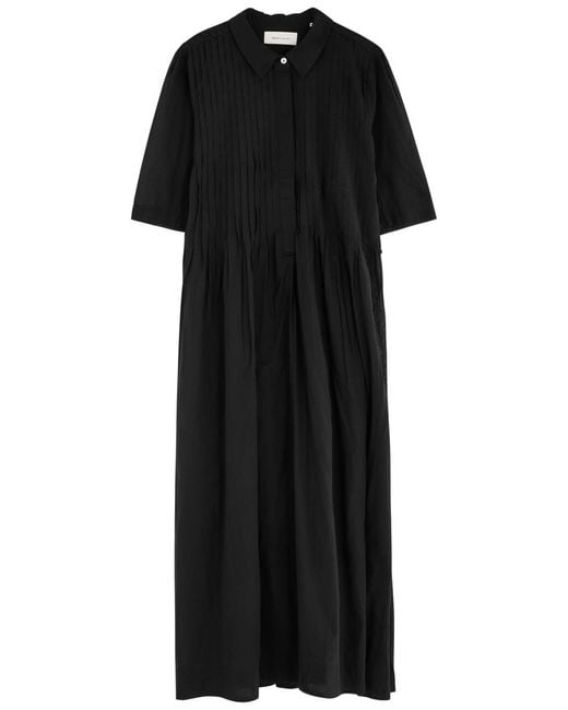 Skall Studio Black Dot Pintuck Cotton Midi Shirt Dress