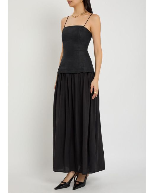 Faithfull The Brand Black Lenise Linen And Jersey Maxi Dress