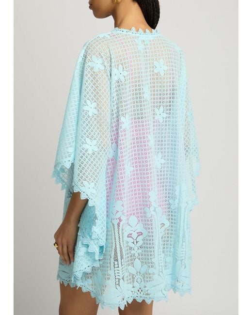 Melissa Odabash Blue Josie Cotton-Blend Lace Kaftan