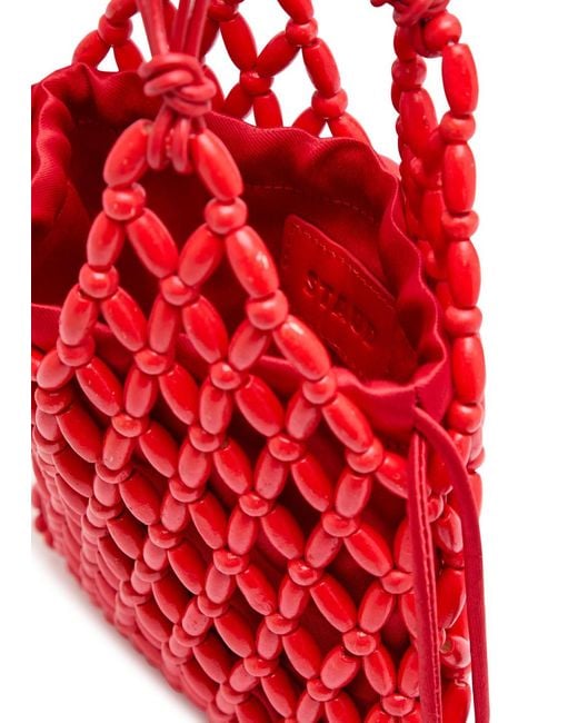 Staud Red Karla Leather And Wooden-Bead Top Handle Bag